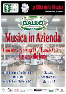 Musica in Azienda: la giovane orchestra I.C. “Lanza Milani” di Cassano nello stabilimento “Gallo”